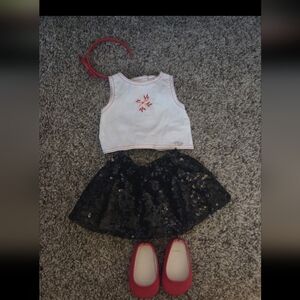 AMERICAN GIRL SEQUIN SKIRT OUTFIT (TOP, BLACK SKIRT, SHOES & HEADBAND)